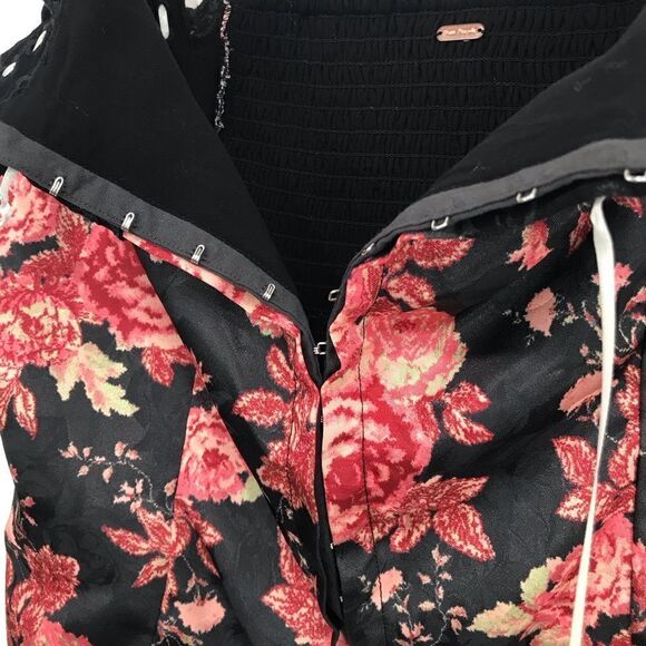 Free People X Revolve BELLE Black Pink Floral Eyelet Lace Corset Top - Picture 12 of 16